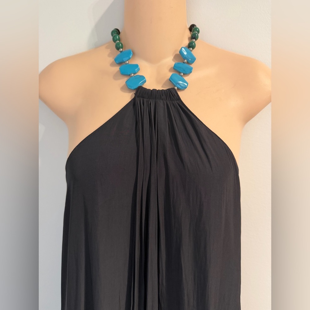 RAMY BROOK High Low Cascading Center Drap Stone Halter Dress Resort size S - Picture 3 of 5